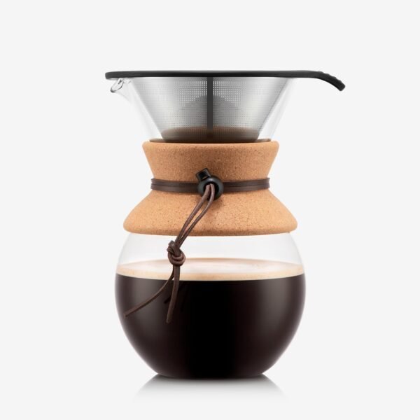 Bodum 34 Oz Pour Over Coffee Maker, High-Heat Borosilicate Glass with Reusable Stainless Steel Filter and Cork Grip - Made in Portugal Bodum 34 Oz Pour Over Coffee Maker, High-Heat Borosilicate Glass with Reusable Stainless Steel Filter and Cork Grip - Made in Portugal