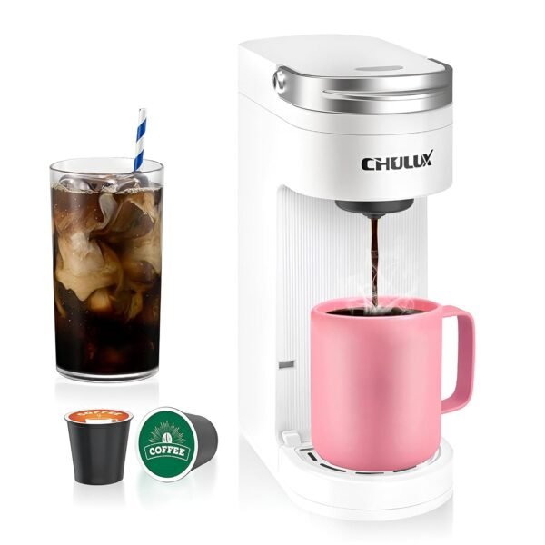 CHULUX Slim Single Serve Coffee Maker for K Cup Pods, One Cup Coffee Maker Fits 7.3" Travel Mugs, Coffee Machine with 6 to 12oz Brew Sizes, White CHULUX Slim Single Serve Coffee Maker for K Cup Pods, One Cup Coffee Maker Fits 7.3" Travel Mugs, Coffee Machine with 6 to 12oz Brew Sizes, White
