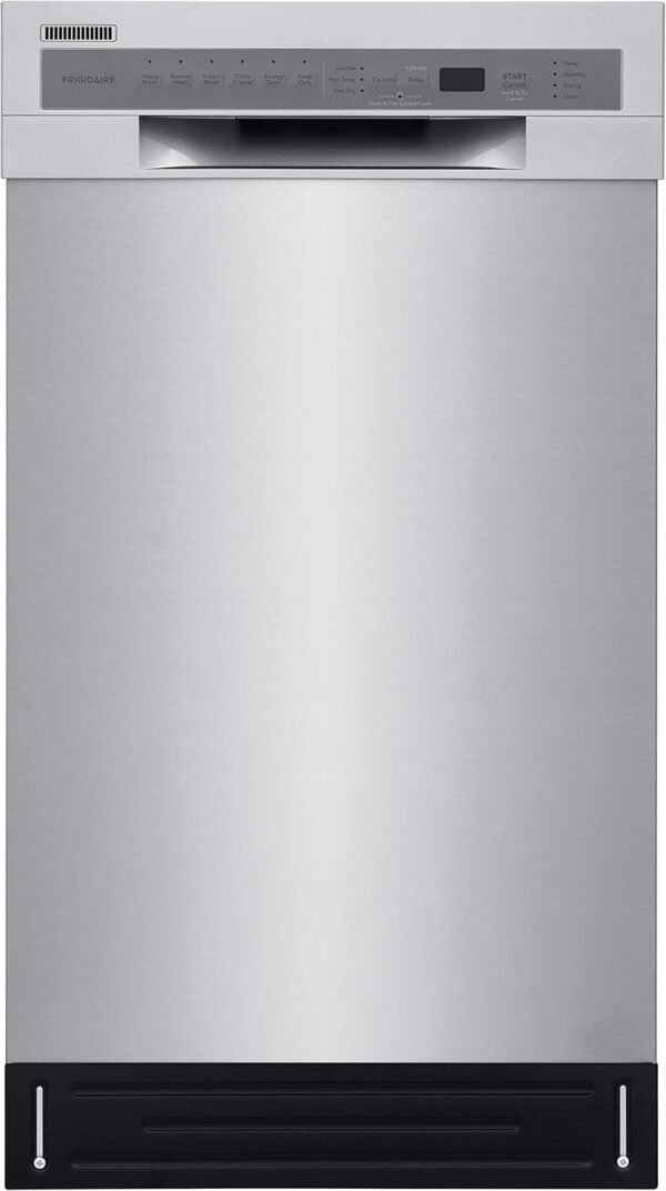 FRIGIDAIRE 18 in. ADA Compact Front Control Dishwasher in Stainless Steel with Dual Spray Arms, 52 dBA, includes room-of-choice delivery FRIGIDAIRE 18 in. ADA Compact Front Control Dishwasher in Stainless Steel with Dual Spray Arms, 52 dBA, includes room-of-choice delivery