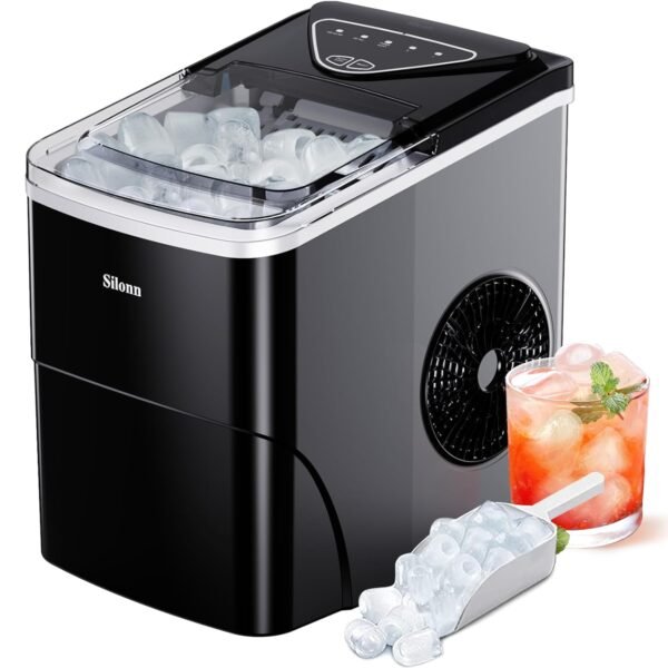 Silonn Countertop Ice Maker, Auto-Cleaning Portable Ice Machine with Ice Scoop and Basket, 26lbs in 24Hrs, 9 Ice Cubes Ready in 6 Mins, 2 Sizes of Bullet Ice for Home Party Silonn Countertop Ice Maker, Auto-Cleaning Portable Ice Machine with Ice Scoop and Basket, 26lbs in 24Hrs, 9 Ice Cubes Ready in 6 Mins, 2 Sizes of Bullet Ice for Home Party